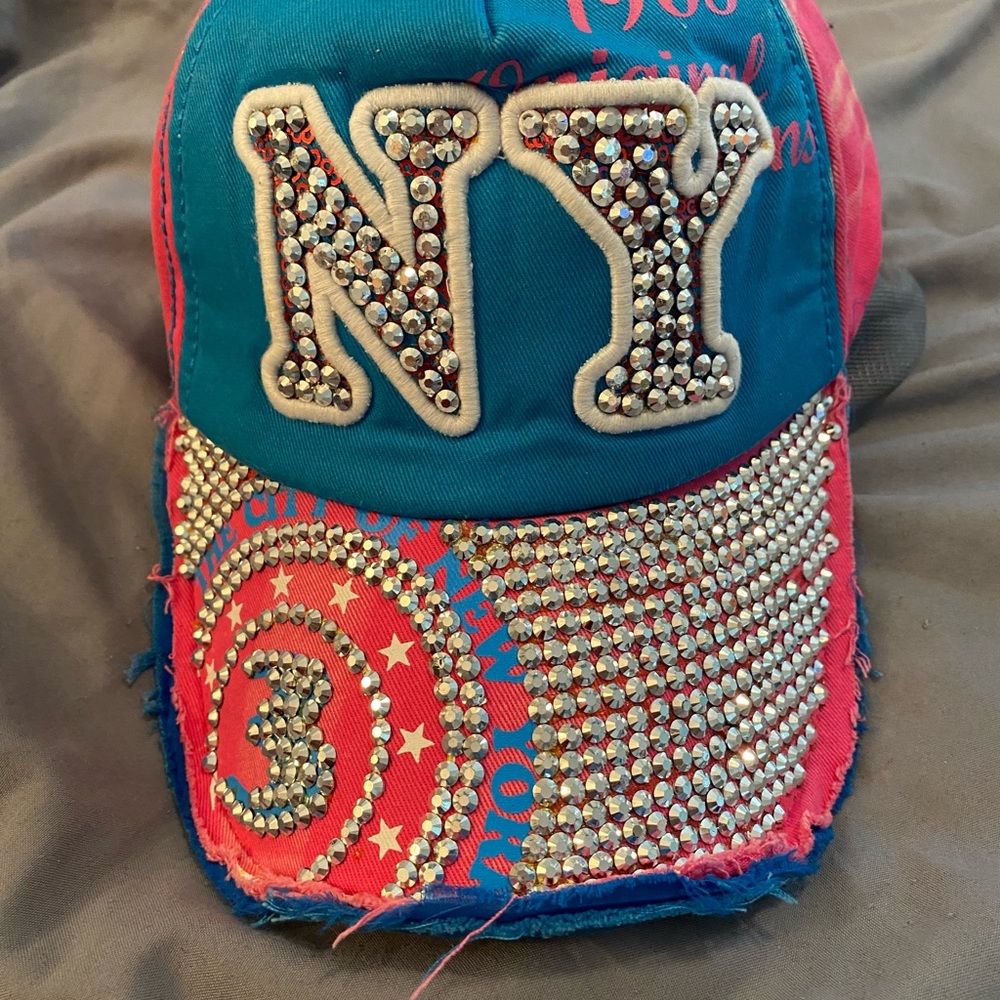 Rhinestone NY Cap in Blue and Pink